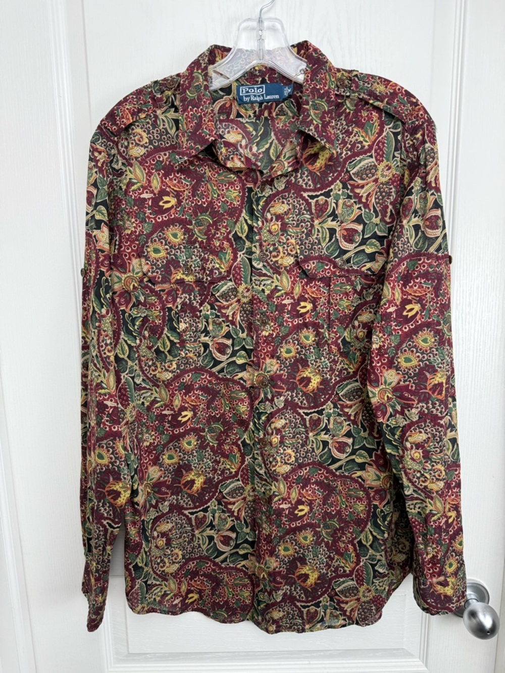 Vintage 90s Polo Ralph Lauren Floral Paisley Shirt Size Medium - Picture 2 of 8